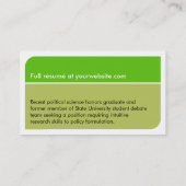 Lime green smart student employment resume card (Back)