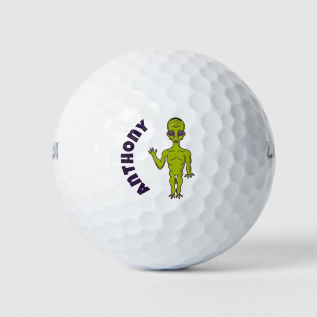 Lime Green Space Alien Personalized Golf Balls (Front)