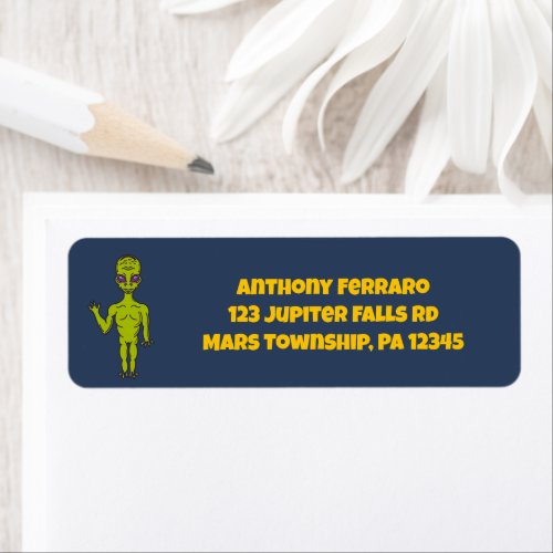 Lime Green Space Alien Return Address Label