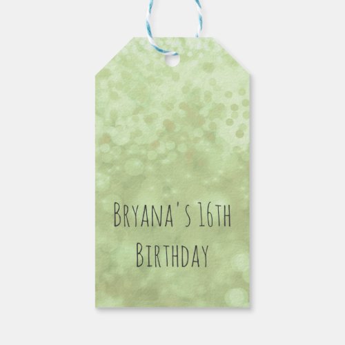 Lime Green Sparkle Glam Birthday Party Favor Gift Tags
