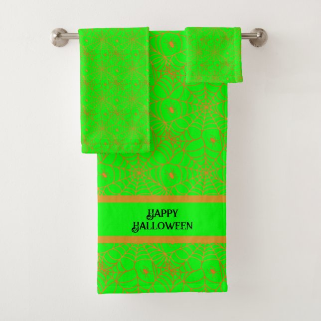 Lime Green Spider Web Halloween  Bath Towel Set (Insitu)