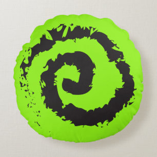 LIME GREEN SPIRAL Round Throw Pillow