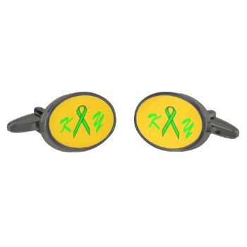 Lime Green Standard Ribbon By Kenneth Yoncich Gunmetal Finish Cufflinks by KennethYoncich at Zazzle