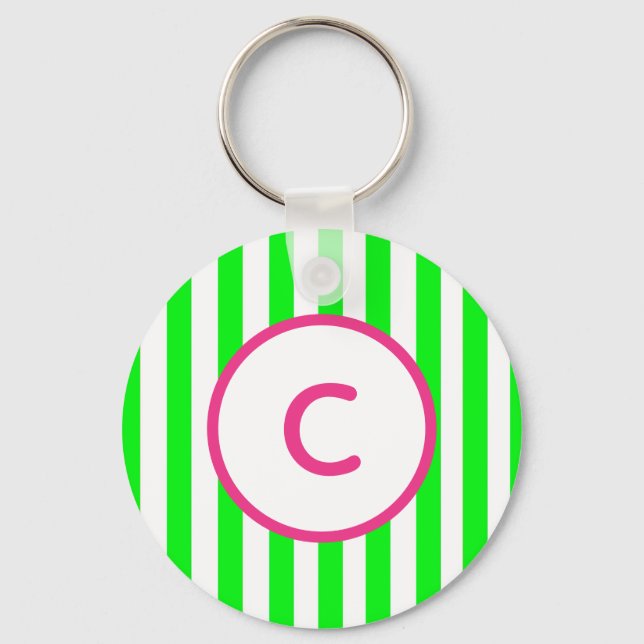 Lime Green Stripe Monogram Keychain (Front)