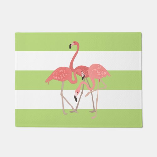 Lime Green Stripes and Flamingos Doormat