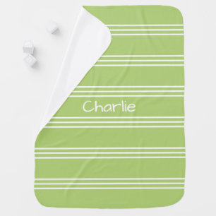 Lime Green Stripes custom monogram baby blanket