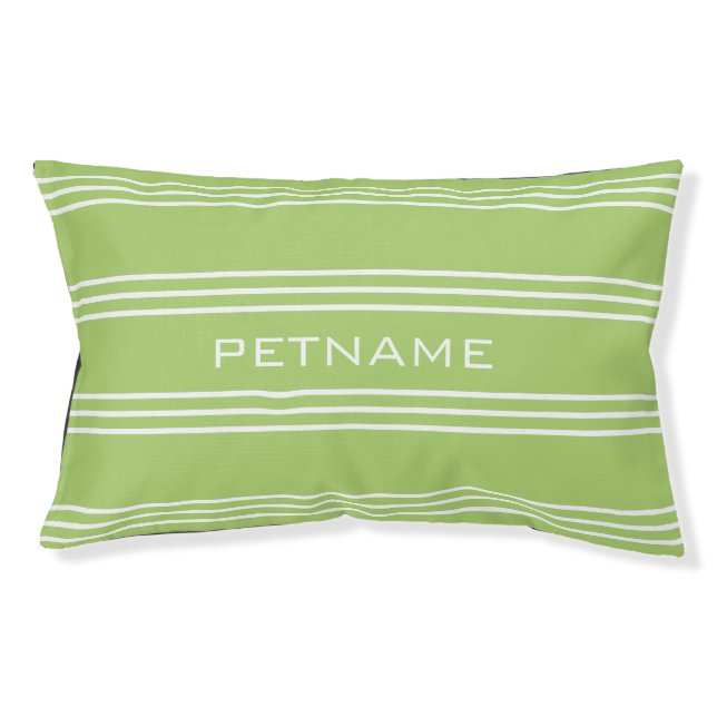 Lime Green Stripes custom monogram dog beds (Front)