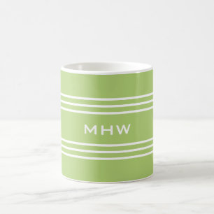 Lime Green Stripes custom monogram mugs