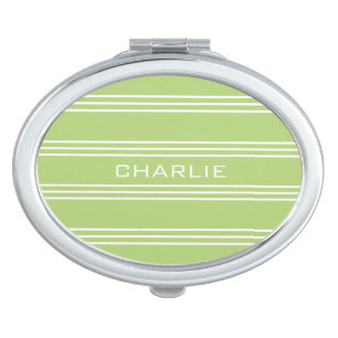 Lime Green Stripes custom monogram pocket mirrors