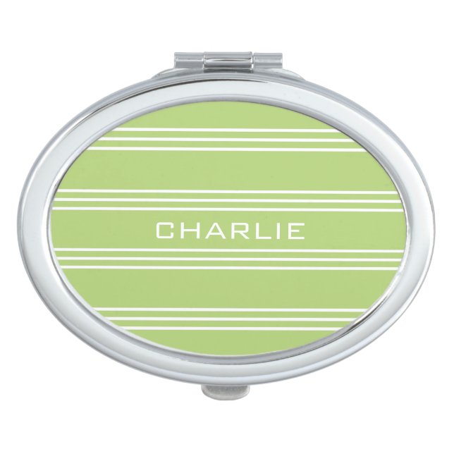 Lime Green Stripes custom monogram pocket mirrors (Front)
