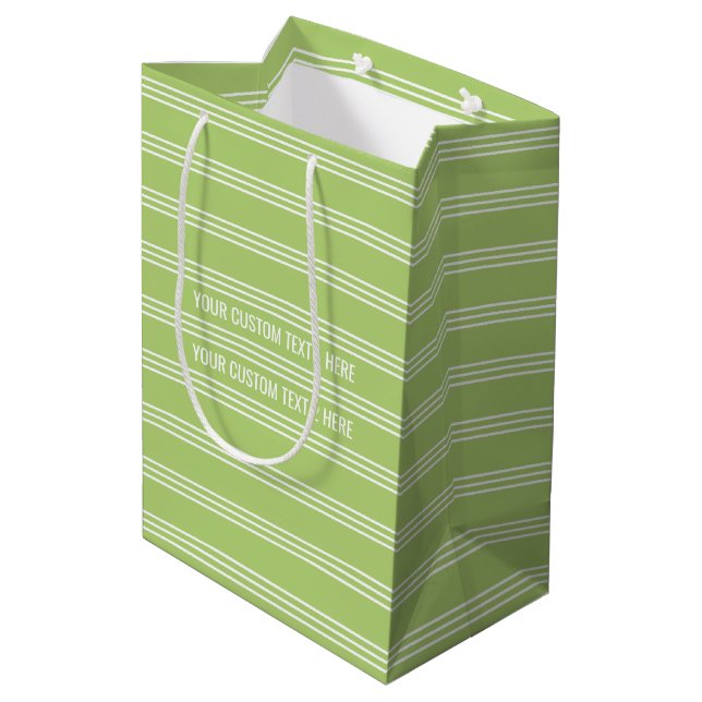 Lime Green Stripes custom text gift bags (Back Angled)