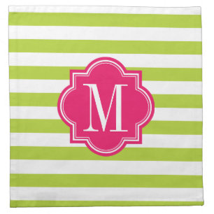 Lime Green Stripes with Hot Pink Monogram Napkin
