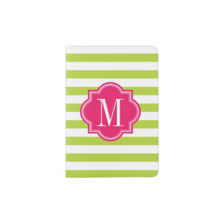 Lime Green Stripes with Hot Pink Monogram Passport Holder