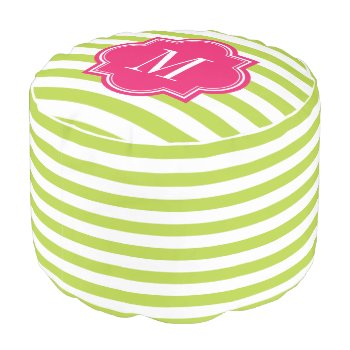 Lime Green Stripes With Hot Pink Monogram Pouf by PastelCrown at Zazzle