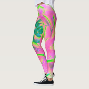 Lime Green Succulent Sedum Detail Leggings