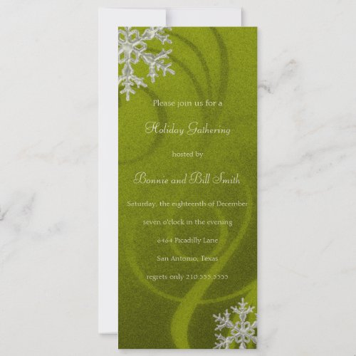 Lime Green Swashy Snowflake Holiday Party Invitation