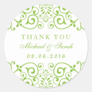 Lime Green Swirl Flower Thank You Sticker