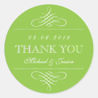 Lime Green Swirls Curl Ornament Wedding Stickers