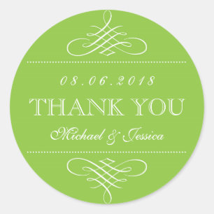 Lime Green Swirls Curl Ornament Wedding Stickers