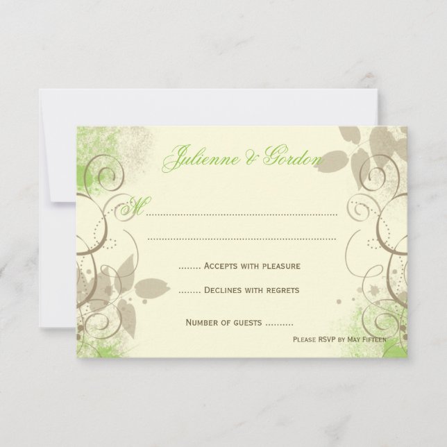 Lime Green Tan Grunge Swirls Leaves Response Cards (Front)