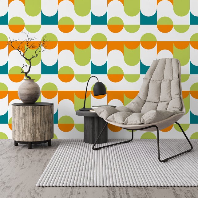 Lime Green Teal Blue Orange White Circles Pattern Wallpaper (Creator Uploaded)