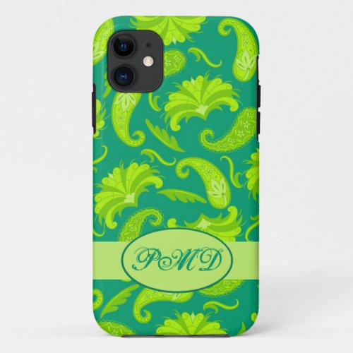 Lime Green  Teal Paisley Monogram iPhone 5 Case