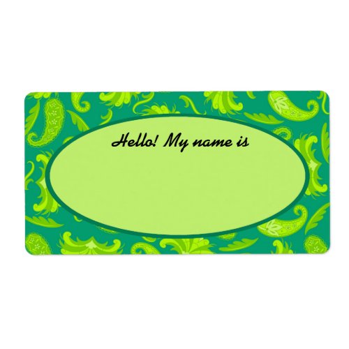 Lime Green  Teal Paisley Name Tag Label