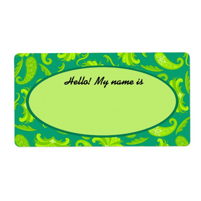 Lime Green & Teal Paisley Name Tag Label (Front)