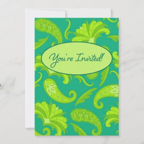 Lime Green  Teal Parisian Paisley Invitation