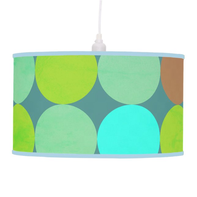 Lime Green Teal Turquoise & Rust Circles Ceiling Lamp (Front)