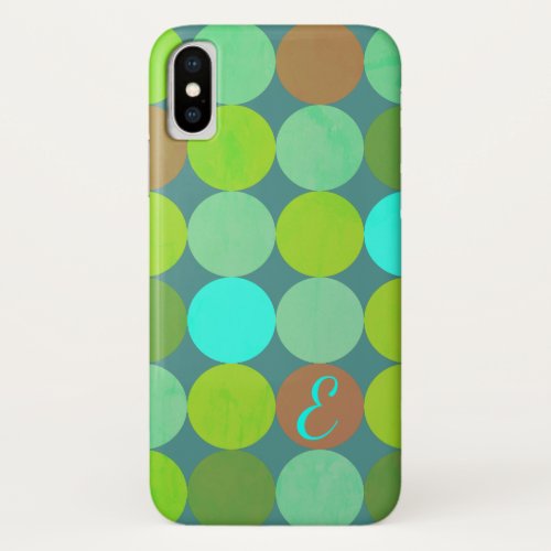Lime Green Teal Turquoise  Rust Circles Monogram iPhone X Case