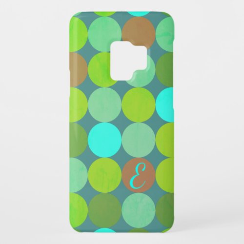 Lime Green Teal Turquoise  Rust Circles Monogram Case_Mate Samsung Galaxy S9 Case