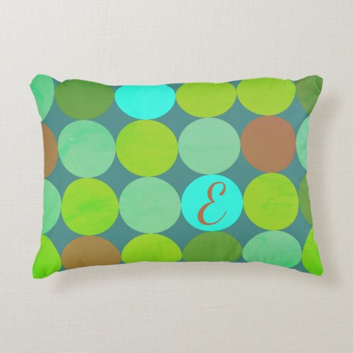 Lime Green Teal Turquoise  Rust Circles Monogram Decorative Pillow