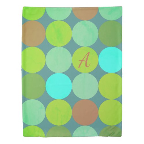 Lime Green Teal Turquoise  Rust Circles Monogram Duvet Cover