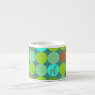 Lime Green Teal Turquoise & Rust Circles Monogram Espresso Cup