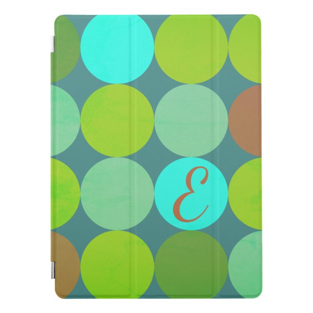 Lime Green Teal Turquoise & Rust Circles Monogram iPad Pro Cover (Front)