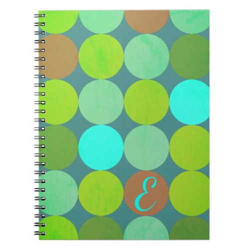 Lime Green Teal Turquoise  Rust Circles Monogram Notebook