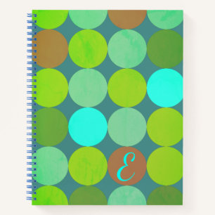 Lime Green Teal Turquoise & Rust Circles Monogram Notebook