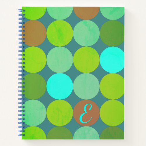 Lime Green Teal Turquoise  Rust Circles Monogram Notebook