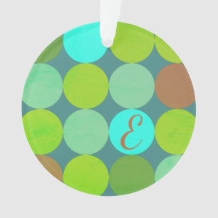Lime Green Teal Turquoise & Rust Circles Monogram Ornament