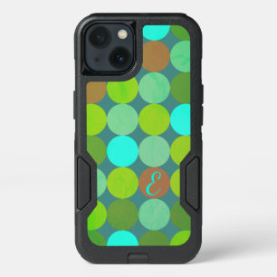 Lime Green Teal Turquoise & Rust Circles Monogram iPhone 13 Case