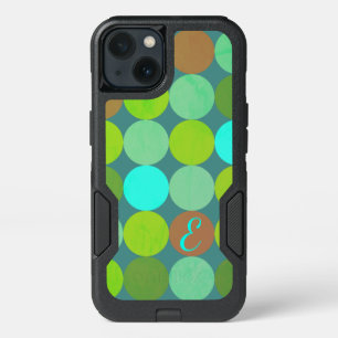 Lime Green Teal Turquoise & Rust Circles Monogram iPhone 13 Case
