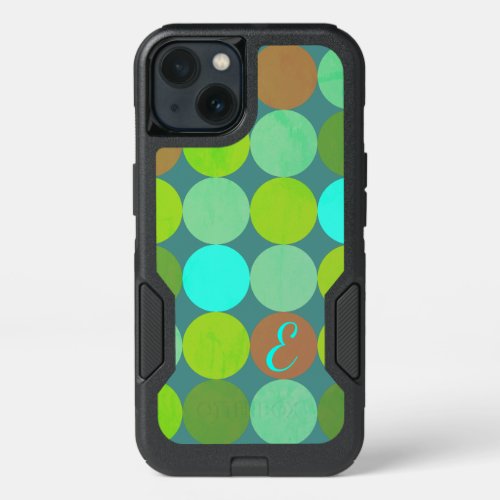 Lime Green Teal Turquoise  Rust Circles Monogram iPhone 13 Case