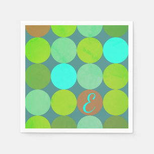 Lime Green Teal Turquoise & Rust Circles Monogram Paper Napkins