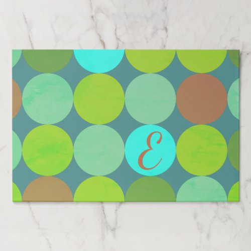 Lime Green Teal Turquoise  Rust Circles Monogram Paper Pad