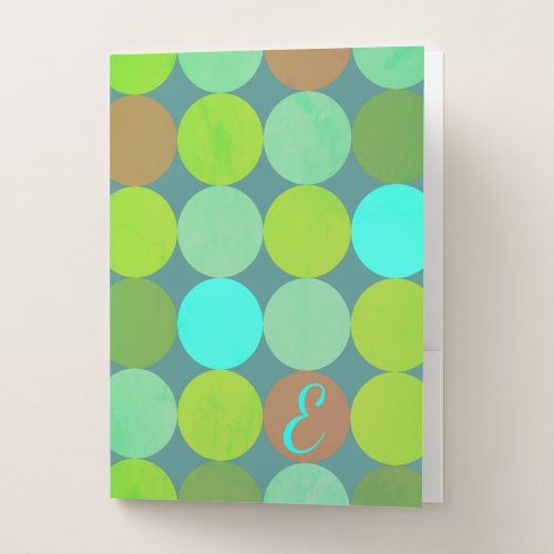 Lime Green Teal Turquoise  Rust Circles Monogram Pocket Folder