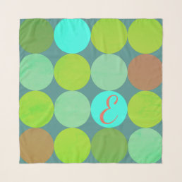 Lime Green Teal Turquoise &amp; Rust Circles Monogram Scarf