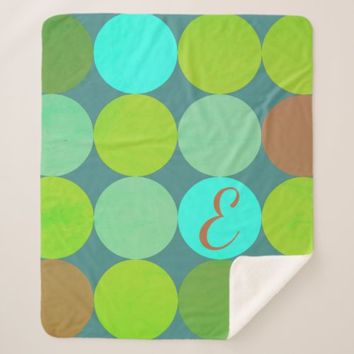 Lime Green Teal Turquoise  Rust Circles Monogram Sherpa Blanket