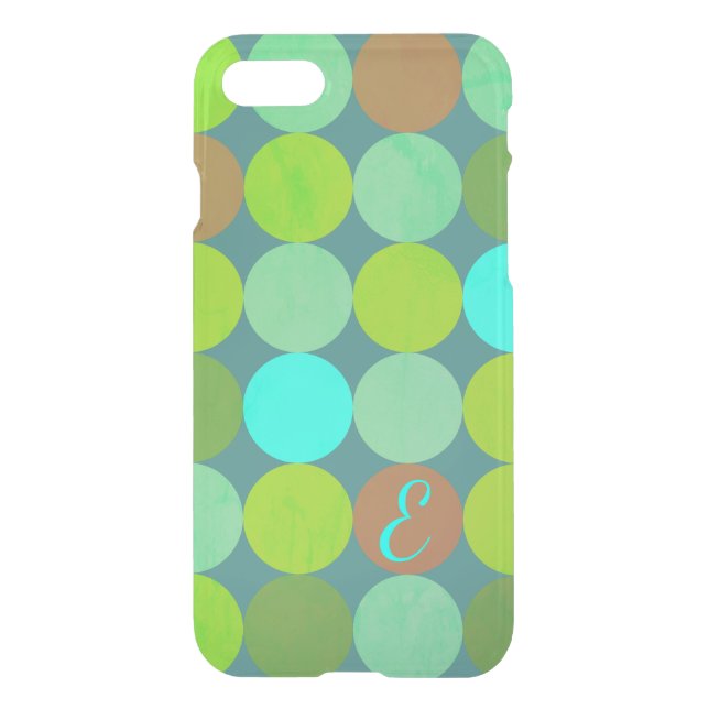 Lime Green Teal Turquoise & Rust Circles Monogram Uncommon iPhone Case (Back)