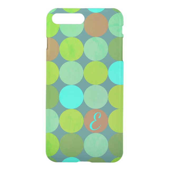 Lime Green Teal Turquoise & Rust Circles Monogram Uncommon iPhone Case (Back)